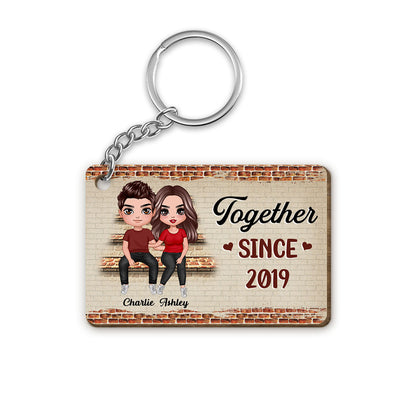 Couple Sitting On Stairs Personalized Wooden Keychain