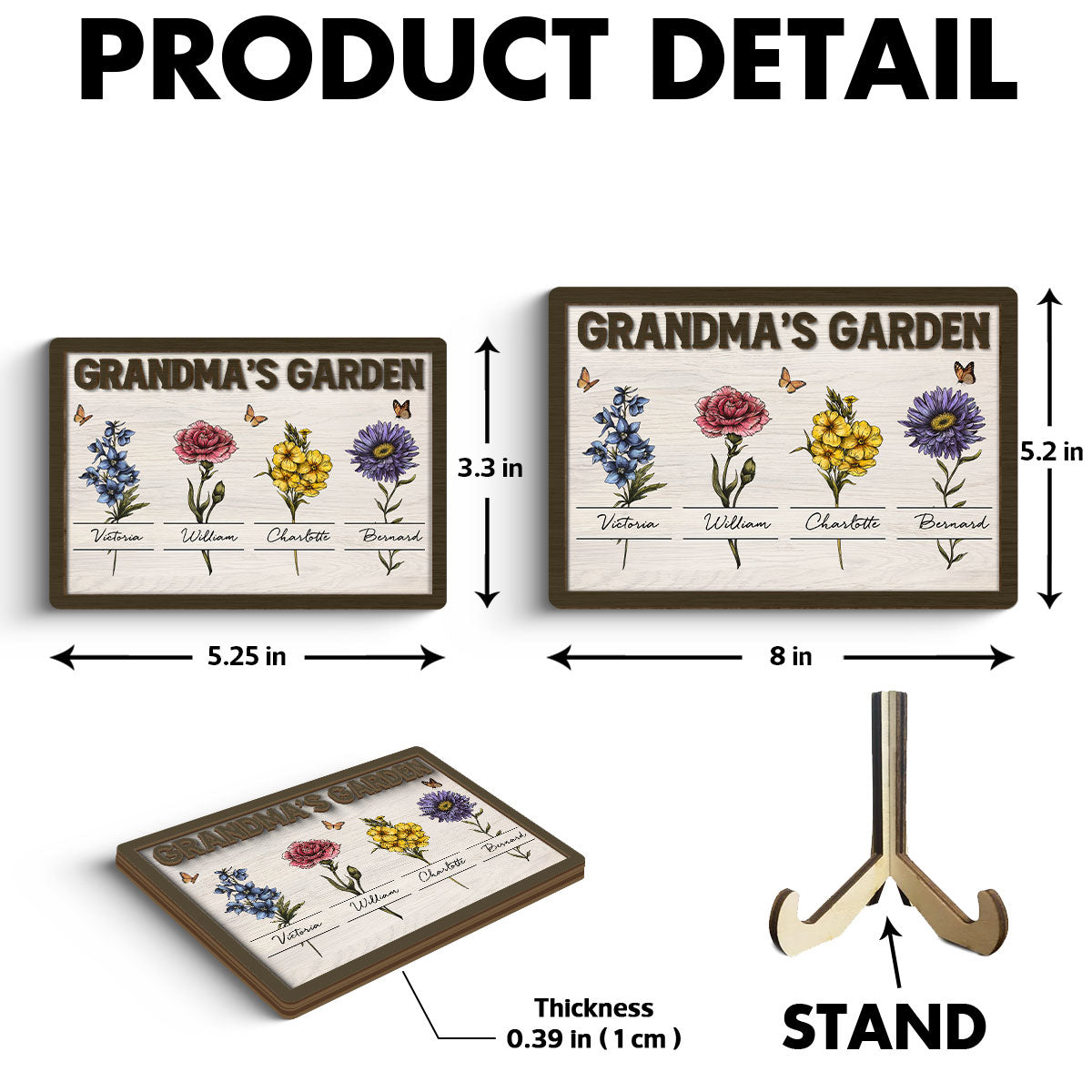 Gift For Grandma Grandma‘s Garden Beautiful Vintage Birth Month Flower With Names Personalized 2-Layer Wooden Plaque