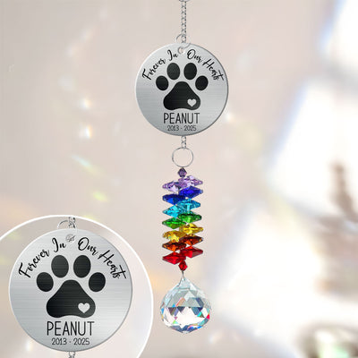 Pet Dog Memorial Forever In Our Hearts Personalized Crystal Suncatcher With Aluminum Charm