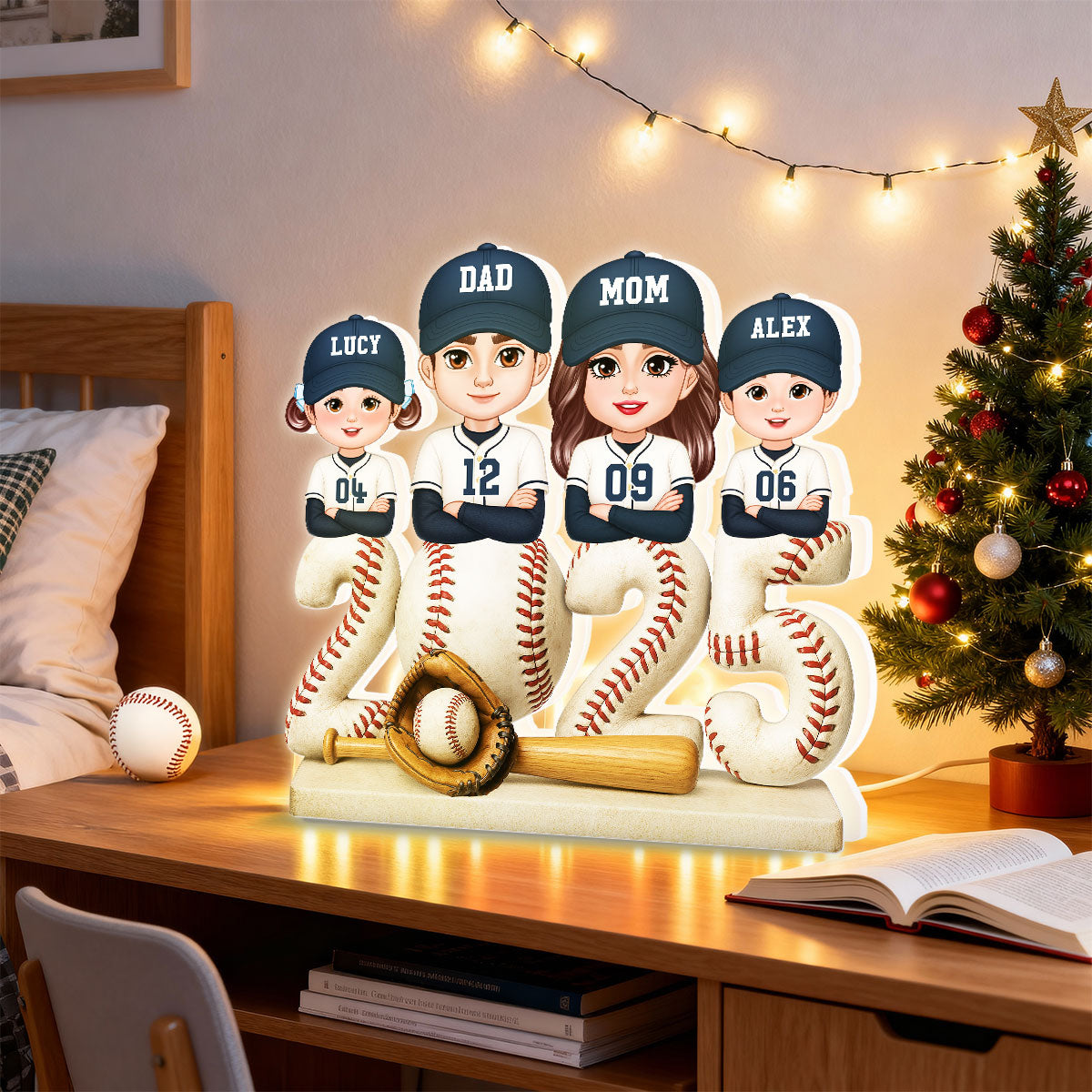 3D Effect Christmas Baseball Team Family - Personalized Light Box