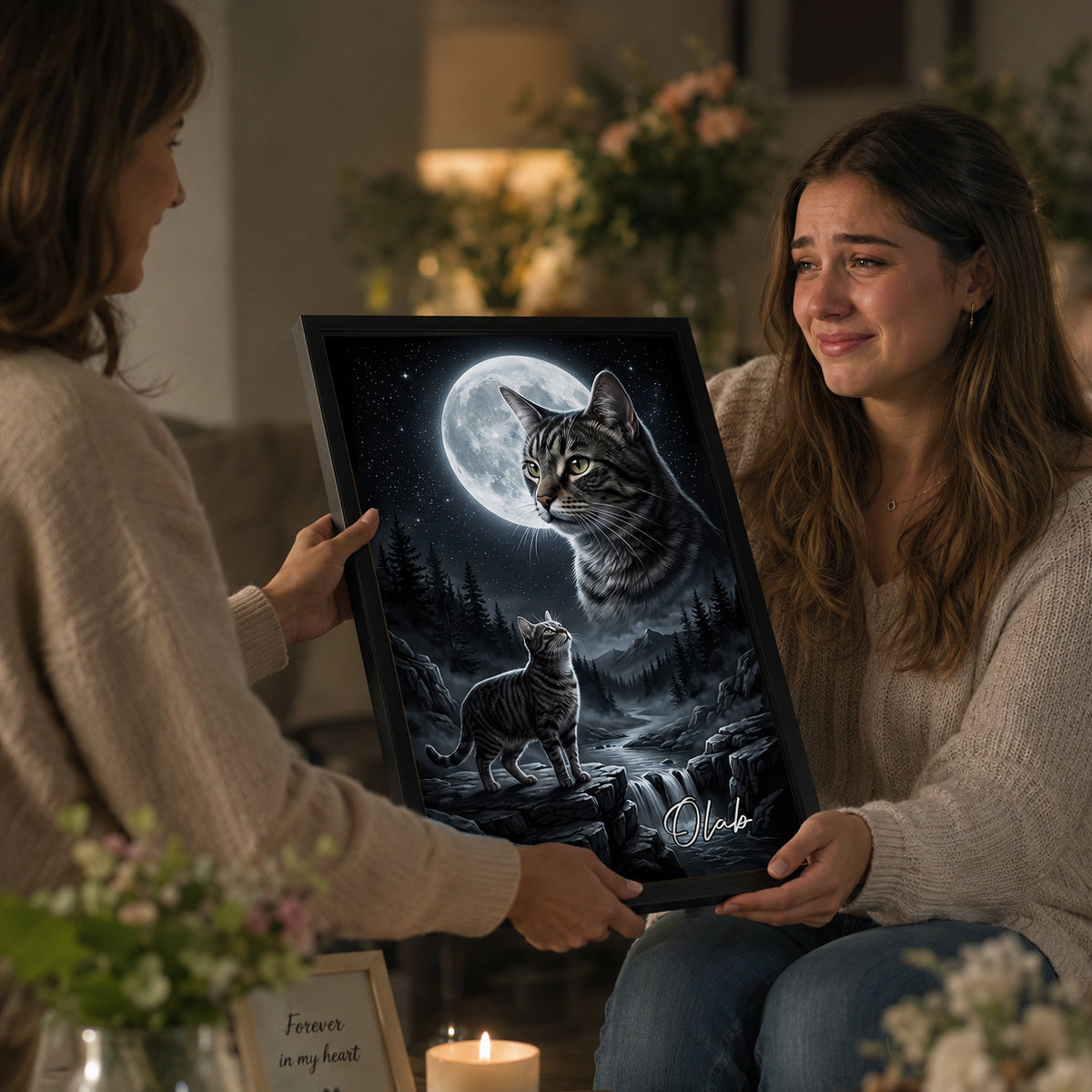 Cat Howling to the Moon Custom Pet Photo - Personalized Poster - Halloween Gift for Cat Lovers