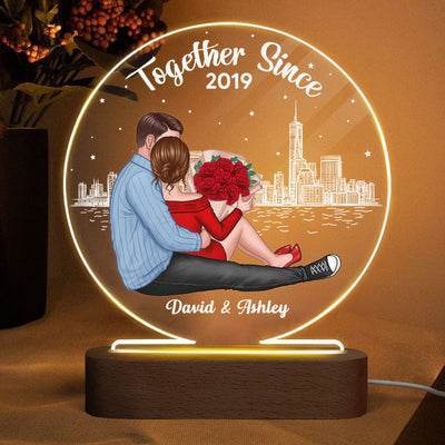 Couple Sitting Together Under Stars Personalized Circle Acrylic Plaque With LED Night Light - Valentine‘s Day Gift, Anniversary Gift For Her - Gift For Him