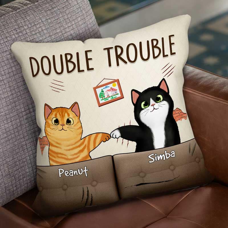 Double Trouble Naughty Fluffy Cats Gift For Cat Lover Personalized Pillow