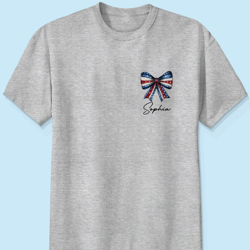 Coquette American Girl 4th Of July Independence Day Bow Personalized Shirt