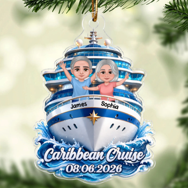 Couple Cruise Travel Adventure Custom Cruise Name - Personalized Acrylic Ornament - Cruise Ship Keepsake, Cruise Ship Vacation Gifts For Couple