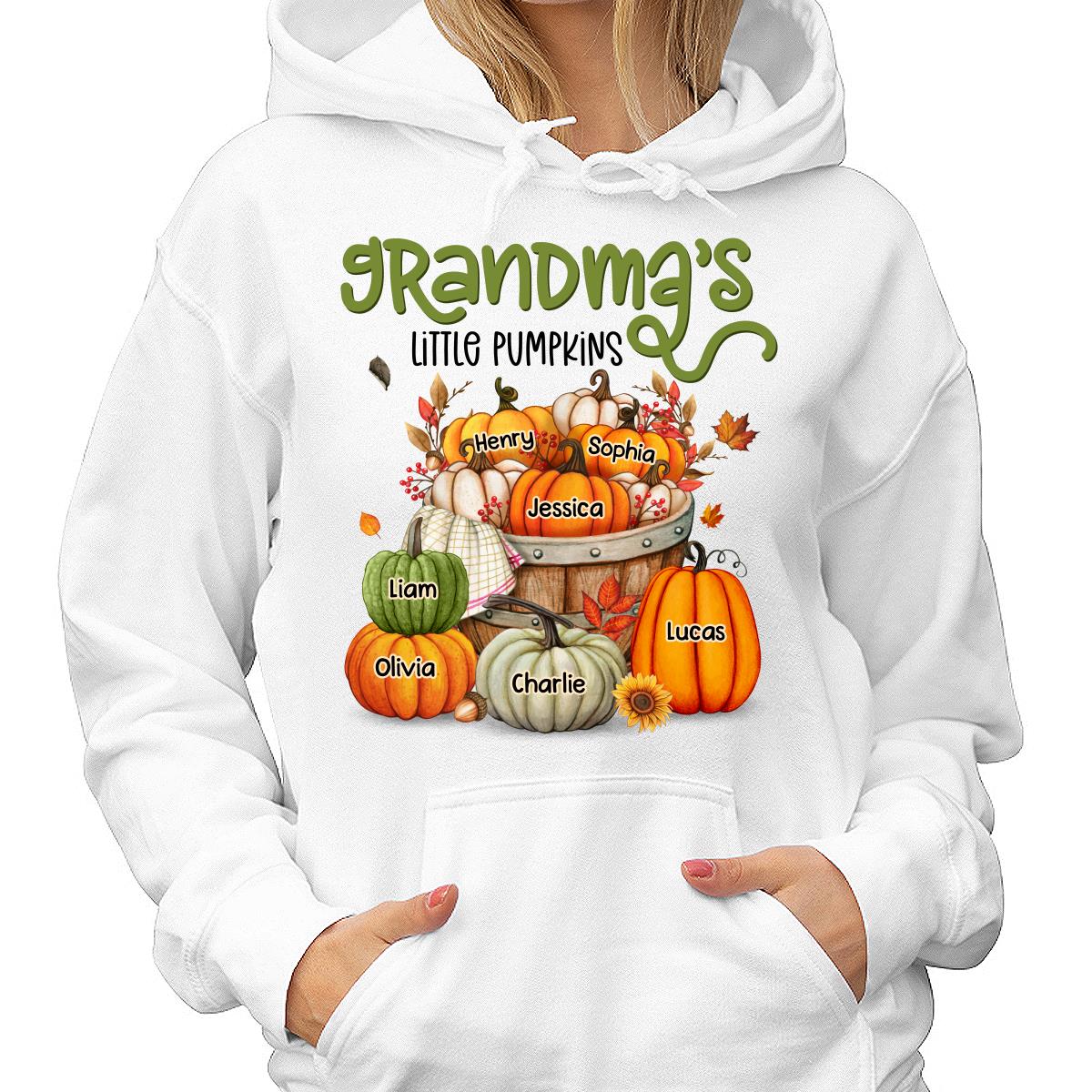Grandma Mom Little Pumpkins Barrel Fall Season Personalized Shirt