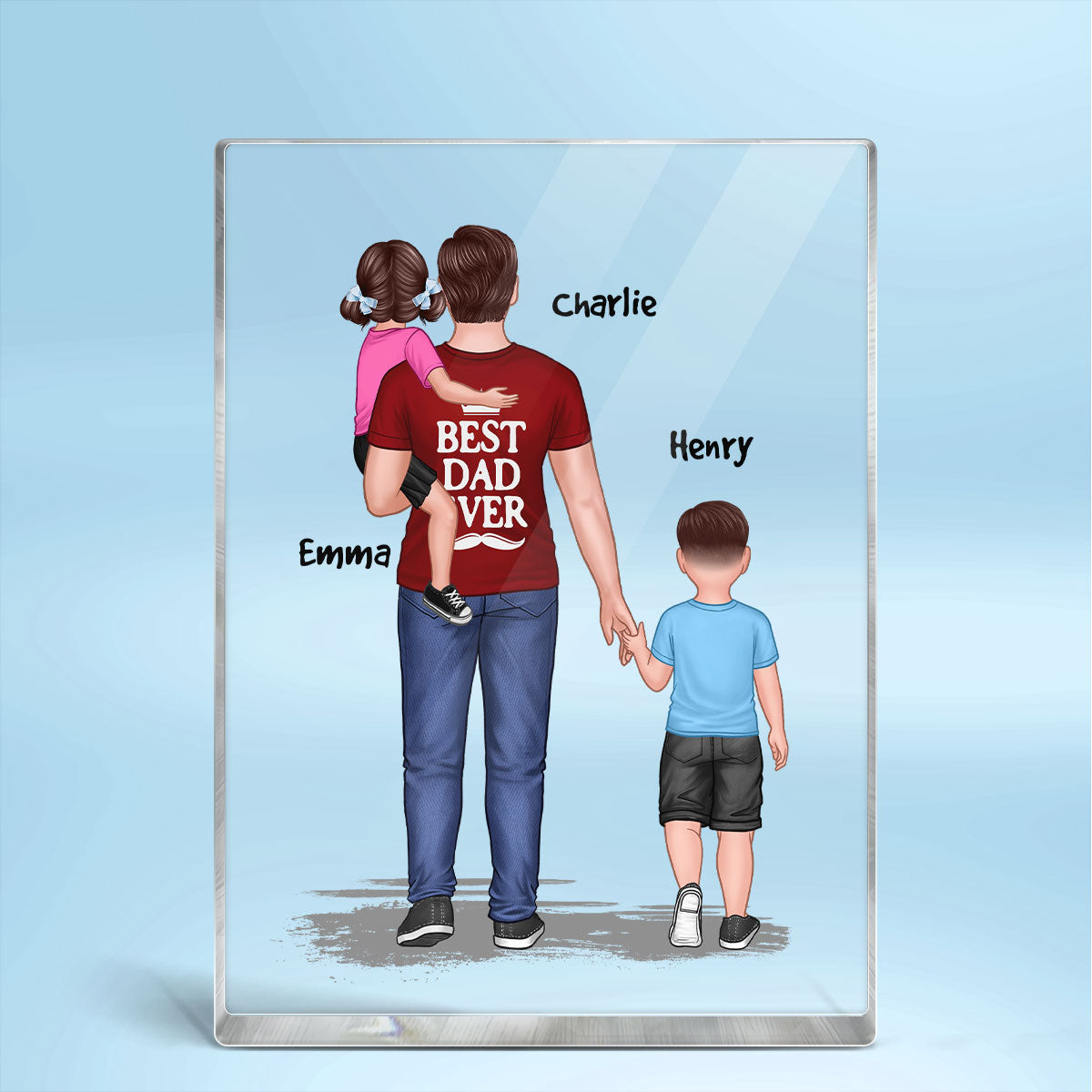 Dad Holding Kids Back View Personalized Vertical Recangle Acrylic Block Plaque