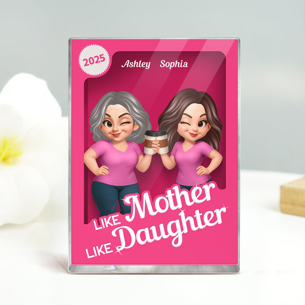 Like Mother Like Daughter Pink Toy Box 3D Effect Action Figure Personalized Acrylic Block