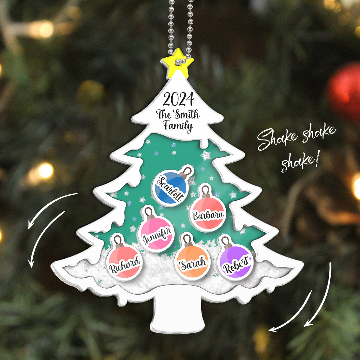 Family Christmas Tree Personalized Shaker Ornament, Christmas Gift For Family Members