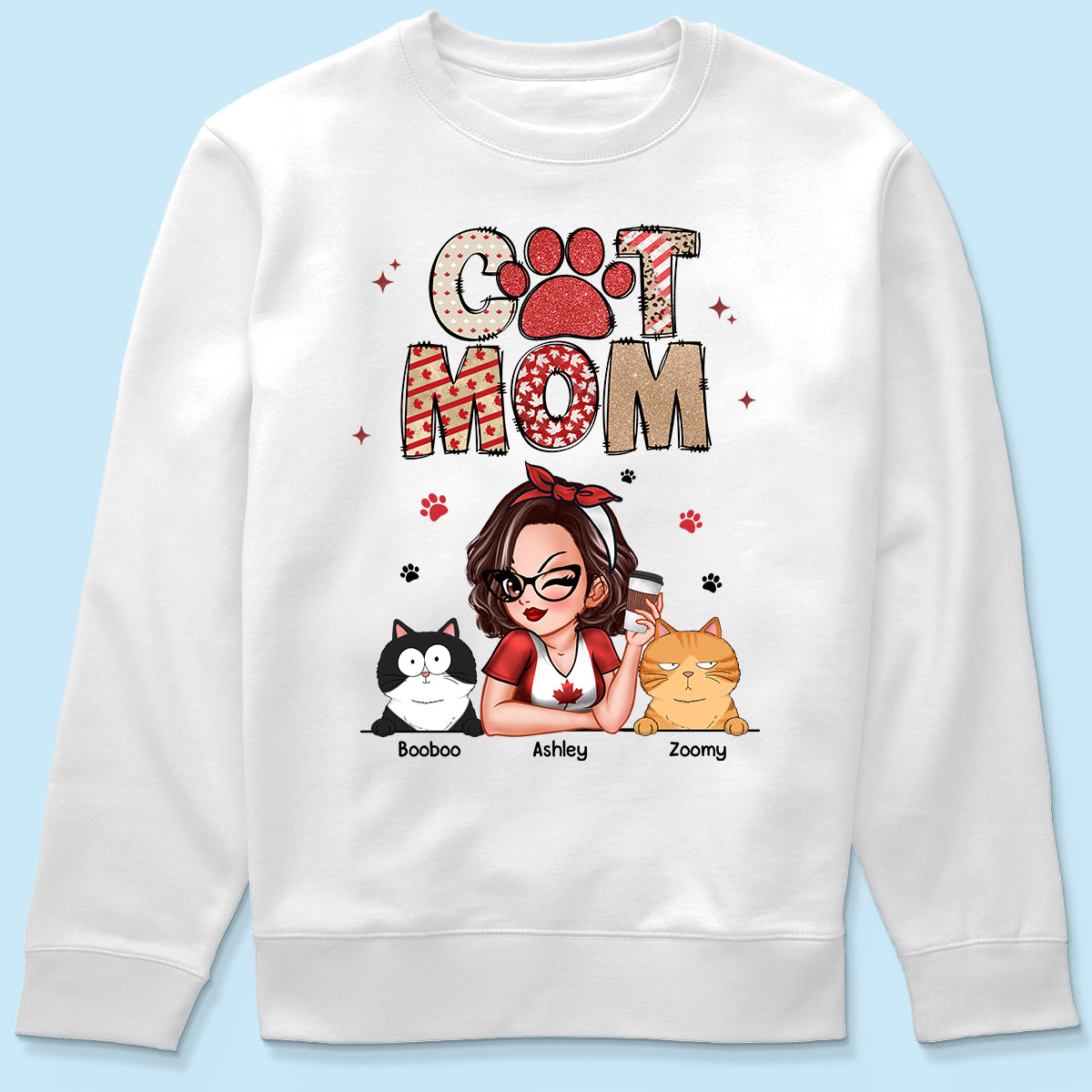 Cat Mom Canada Flag Sparkly Pattern Personalized Shirt, Canada Day
