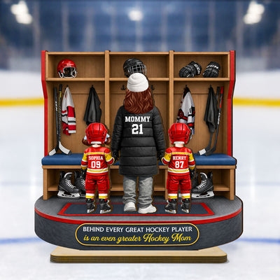 Hockey Mom And Kids Locker Room - Personalized 2-Layered Wooden Plaque - Mother's Day Gift For Hockey Mom, Gift For Wife