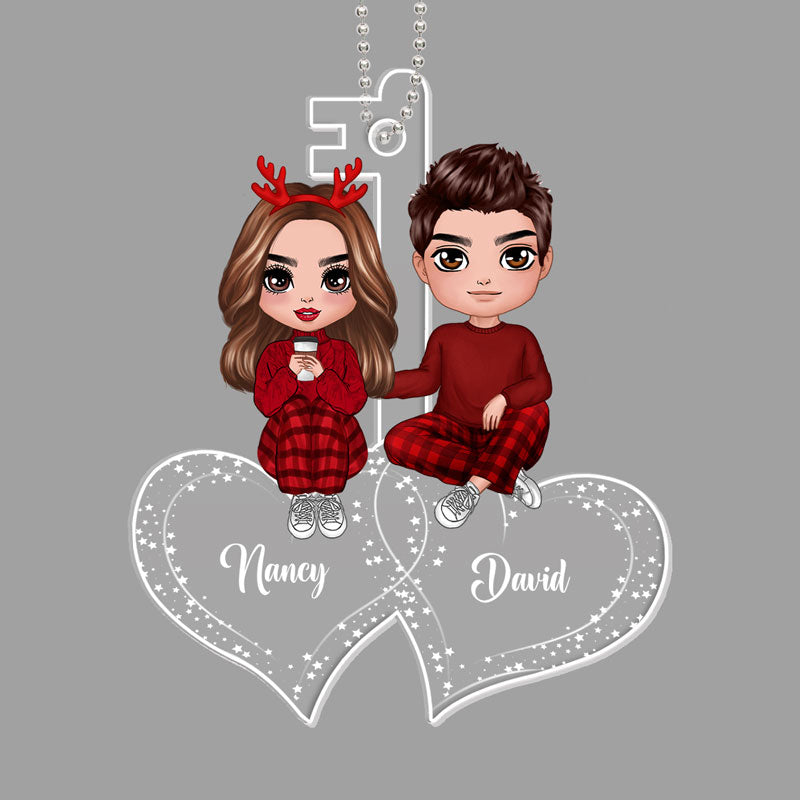 Couple Sitting On Hearts Personalized Christmas Acrylic Ornament