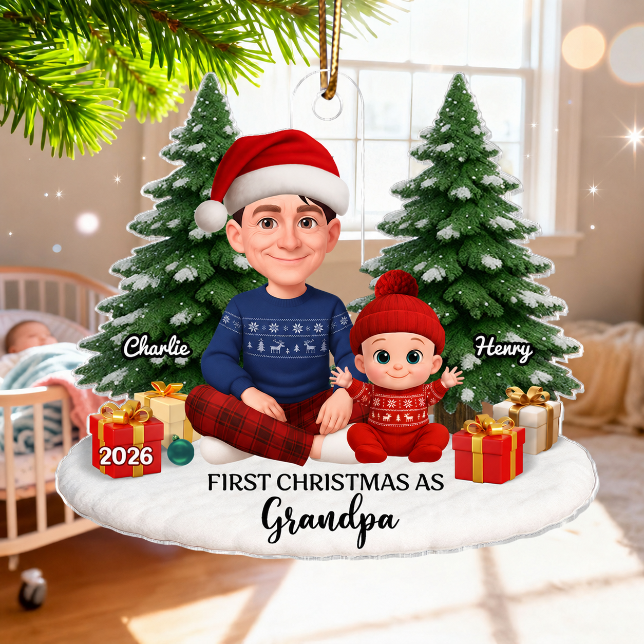 First Christmas With New Baby – Personalized Acrylic Ornament - Chritsmas Gift for Grandparent, Dad Mom, Big Sister, Big Brother