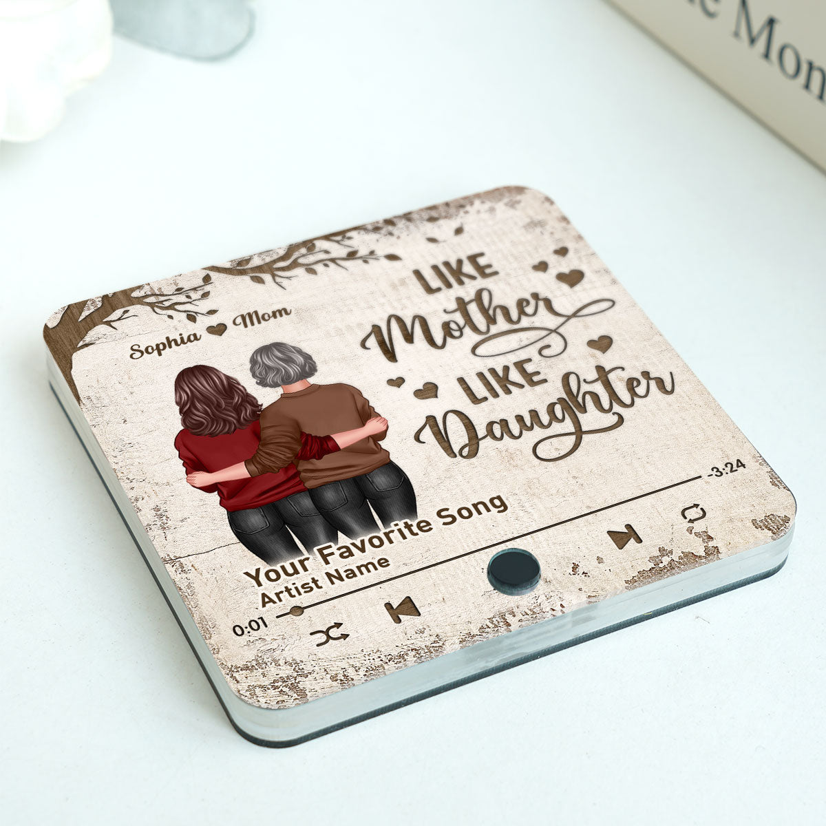 Mother Daughter Standing Back View Personalized Music Fridge Magnet, Gift For Mom Gift