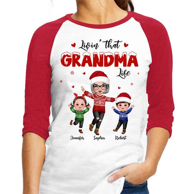 Christmas Livin‘ That Grandma Life With Happy Grandkids Personalized Shirt