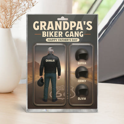 Grandpa's Dad's Biker Gang Custom Figure 3D Effect Personalized Rectangle Flat Acrylic Block Plaque, Gift For Dad