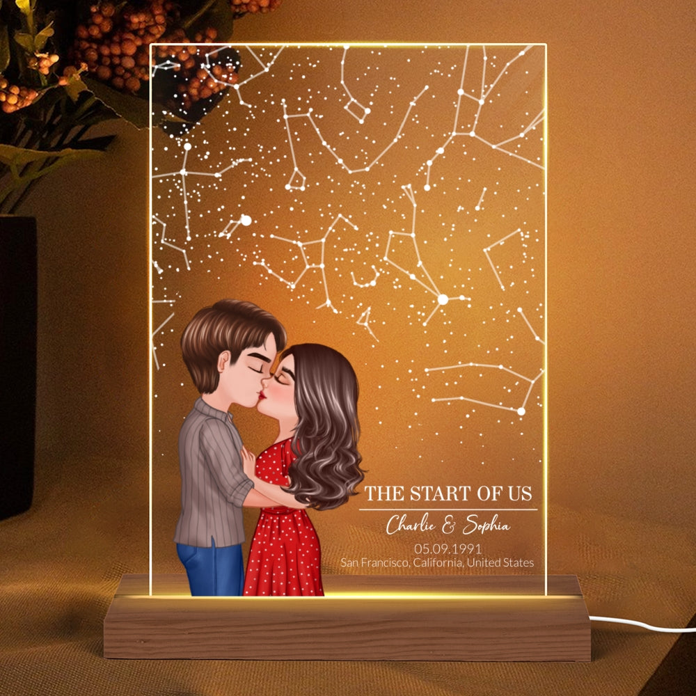 Couple Kissing Under the Sky, Custom Star Map by Date LED Night Light, Personalized Couple Constellation Map, Engagement Gift for him and her