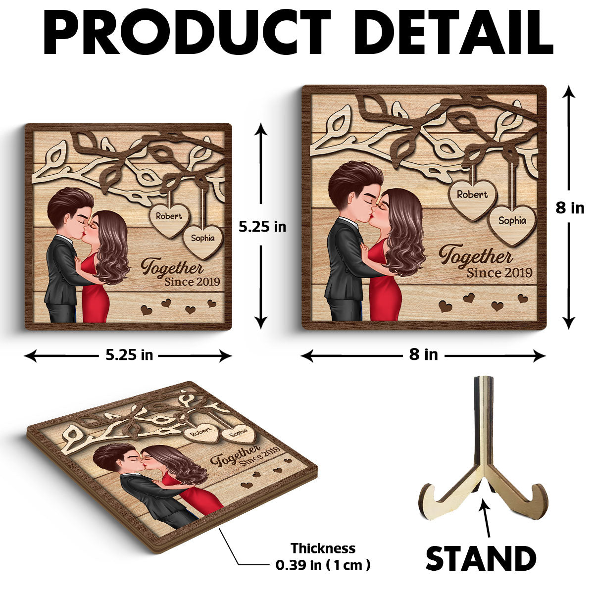 Couple Kissing Under Tree Pretty Elegant Couple Personalized 2-Layer Wooden Plaque