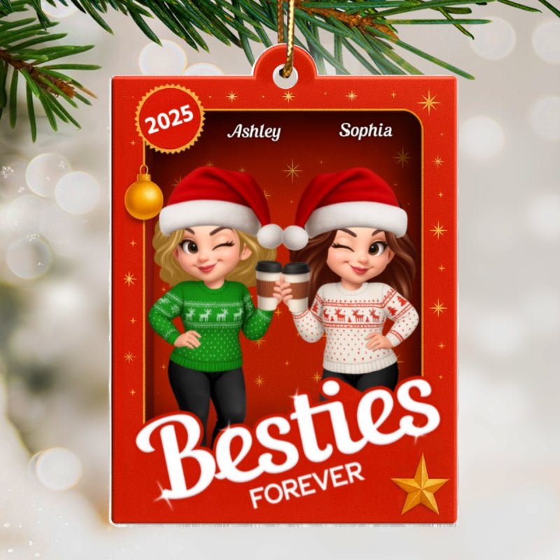 Besties Sisters 3D Effect Holiday Toy Box Personalized Acrylic Ornament, Christmas Gift for Besties, Best Friends