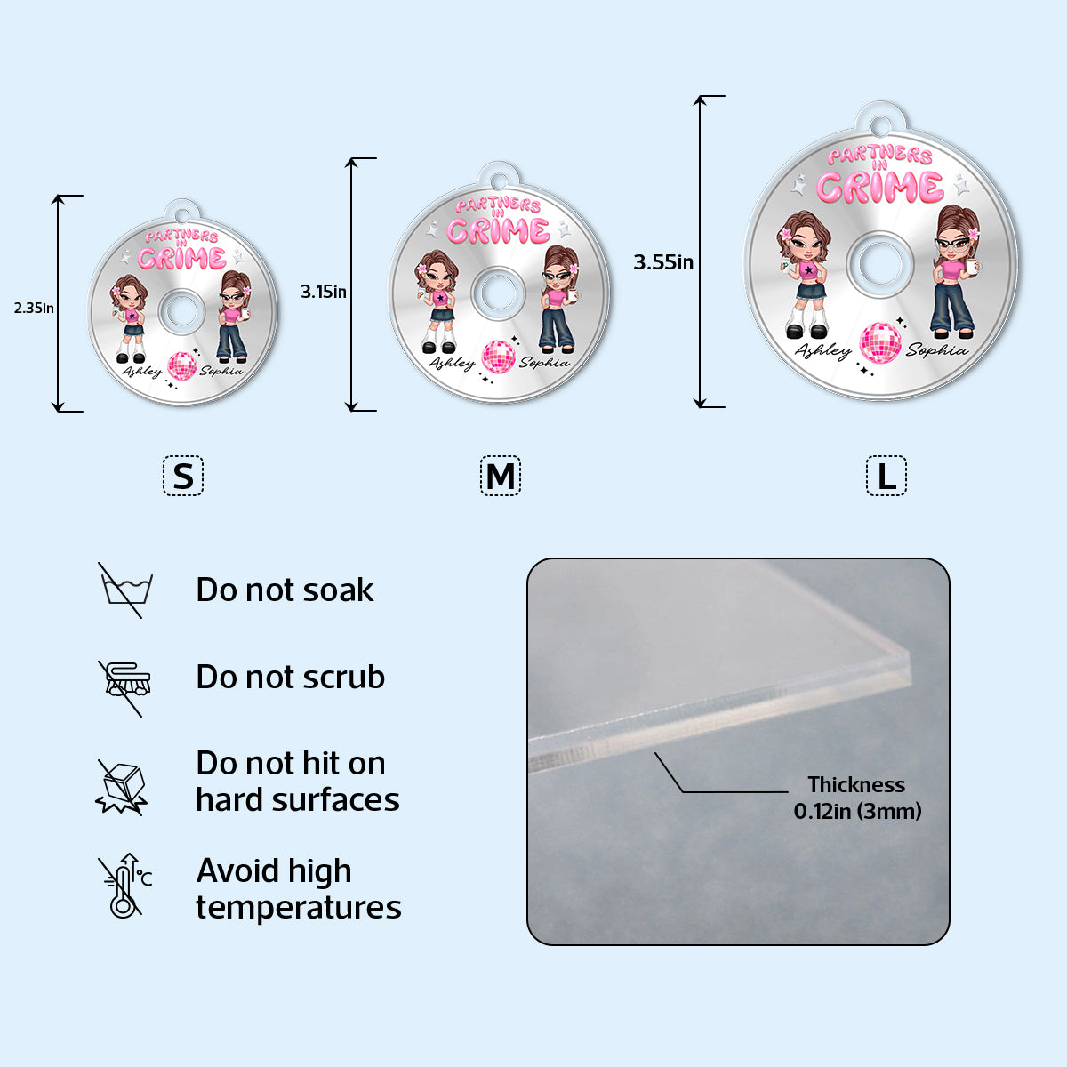Partners In Crime CD Disc Acrylic Keychain Bestie Personalized Gifts