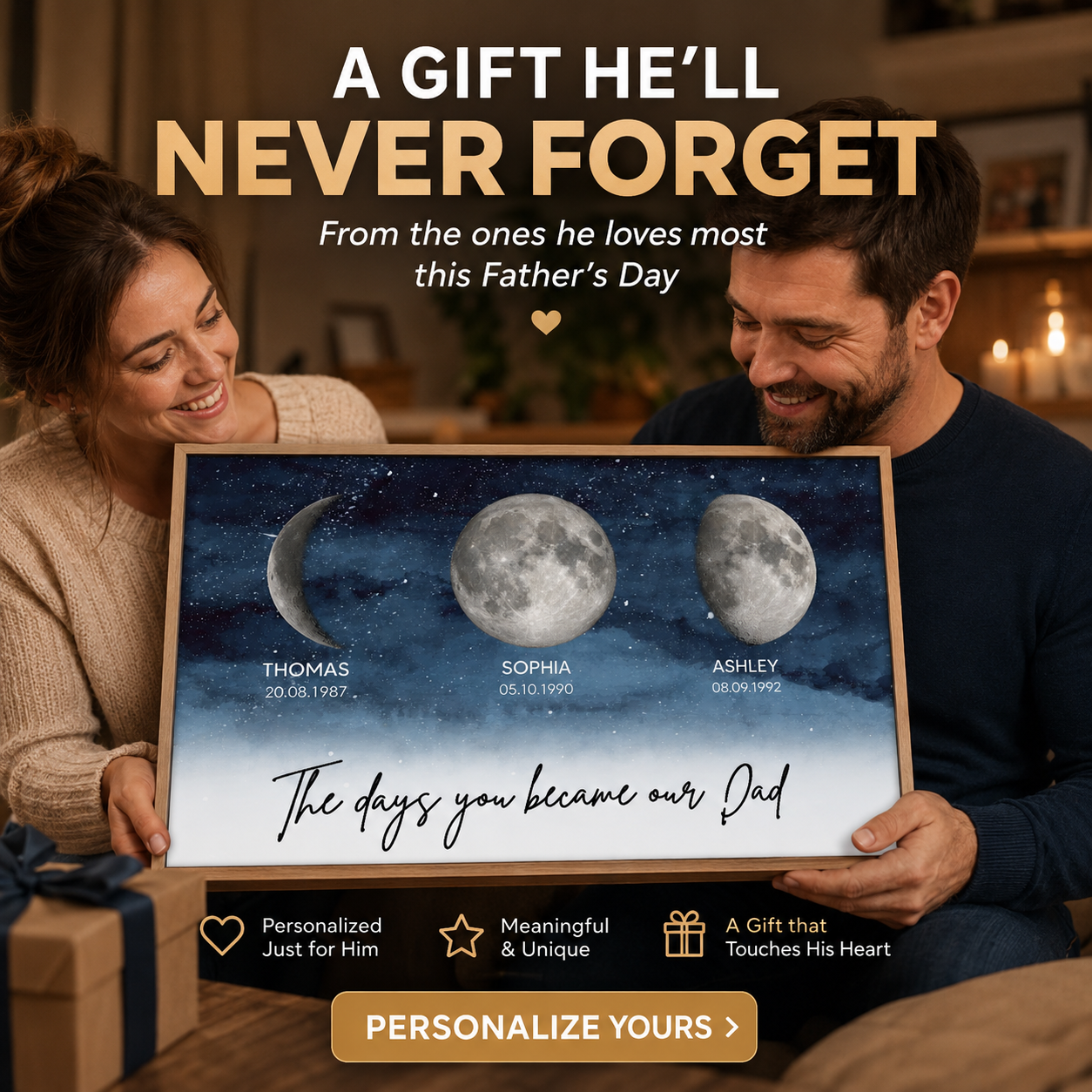 Starry Night Custom Birth Moon Phase The Days You Became Our Dad Personalized Poster, Father's Day Gift