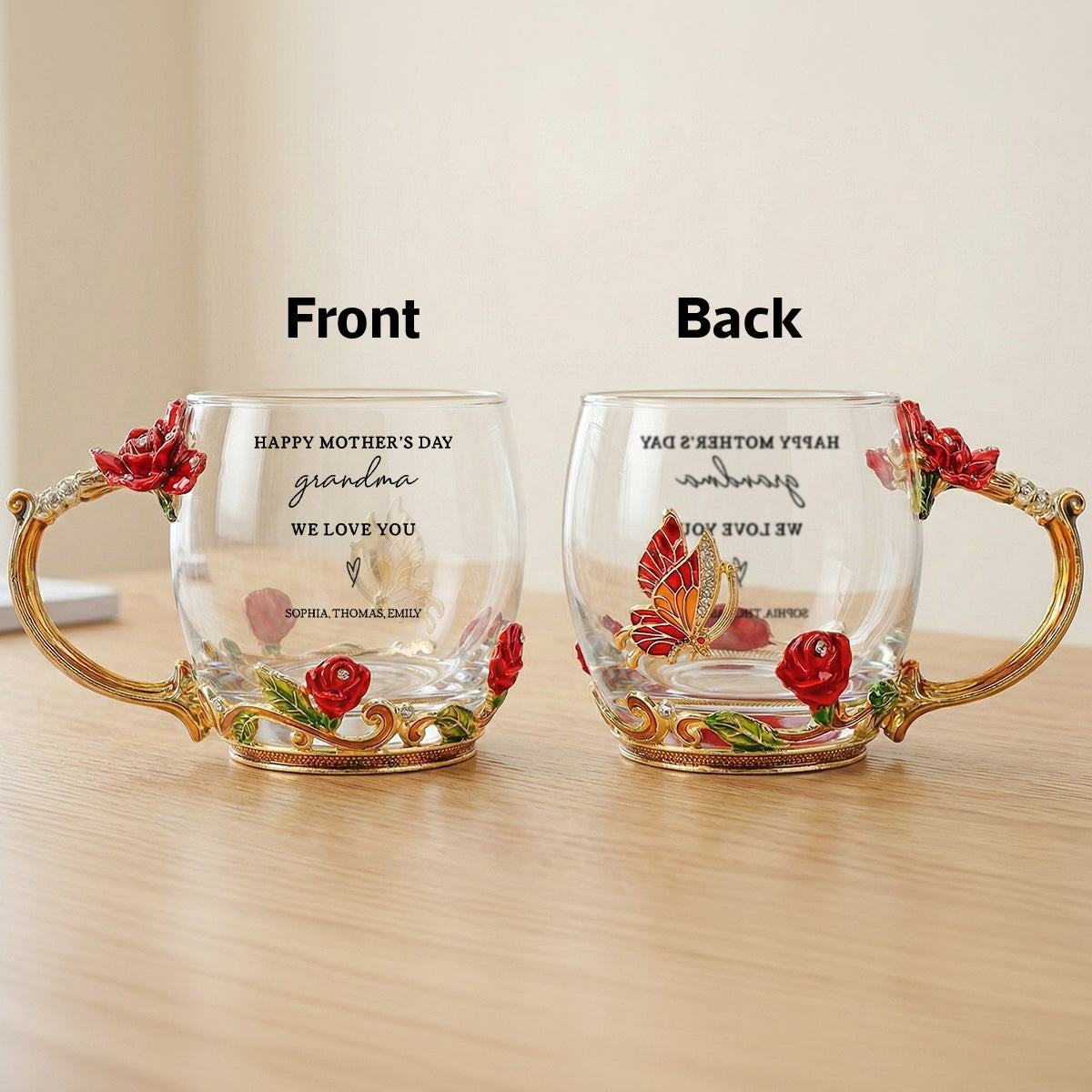 Good Morning Happy Mother's Day Grandma Mom - Personalized Enamel Flower Tea Cup - Gift For Grandma, Mom