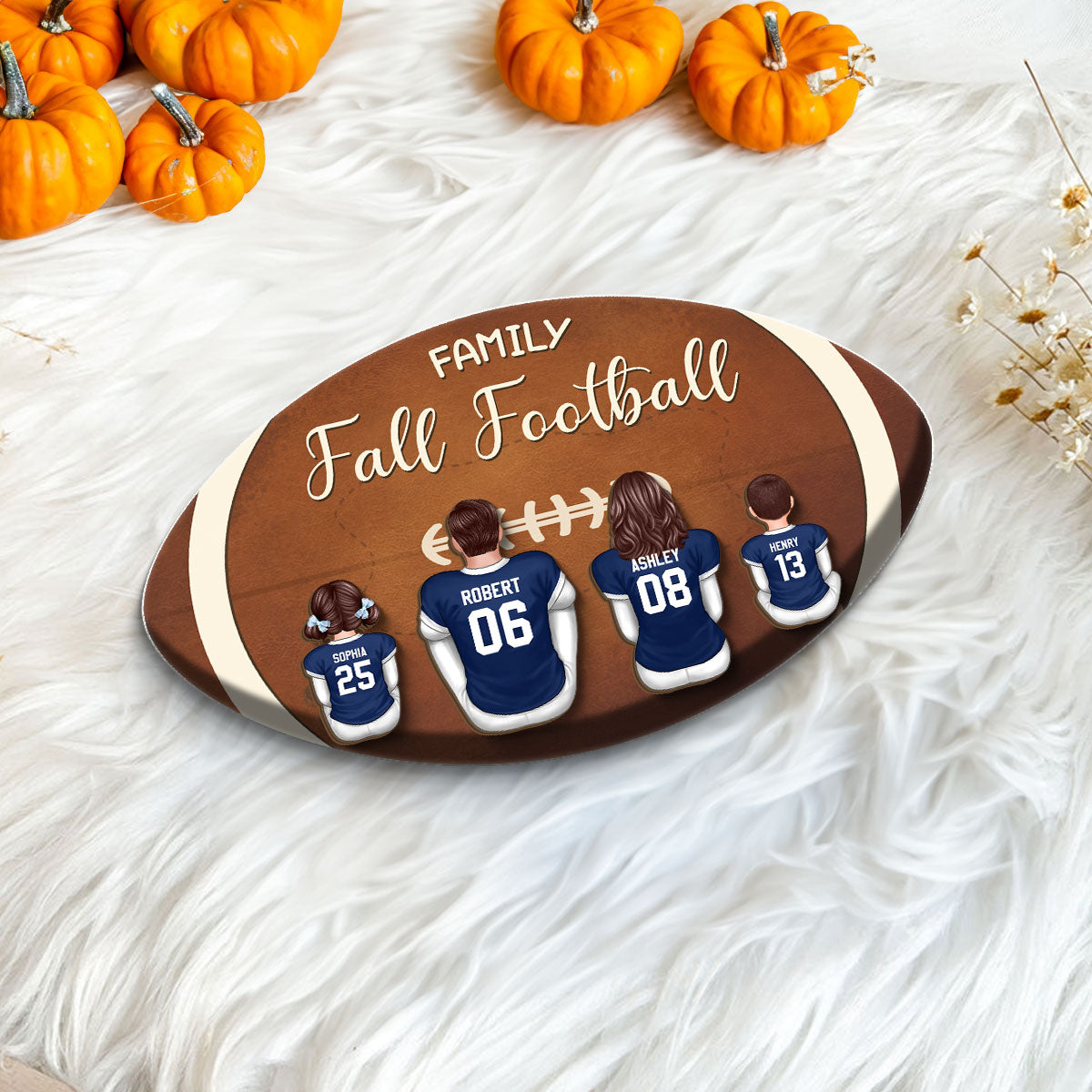 Family Fall Football Family Sitting Personalized 2-Layer Wooden Plaque, Gift For Husband, Wife, Dad, Mom