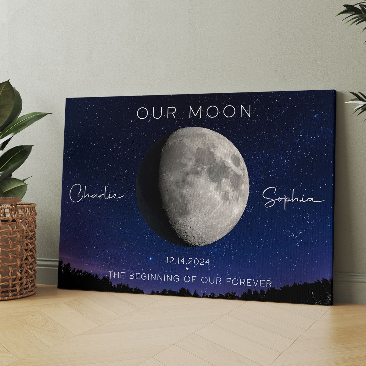 Our Moon Couple Gift Moon Phase Art Anniversary Gift For Wife, Gift for Husband Wedding Gift Personalized Canvas