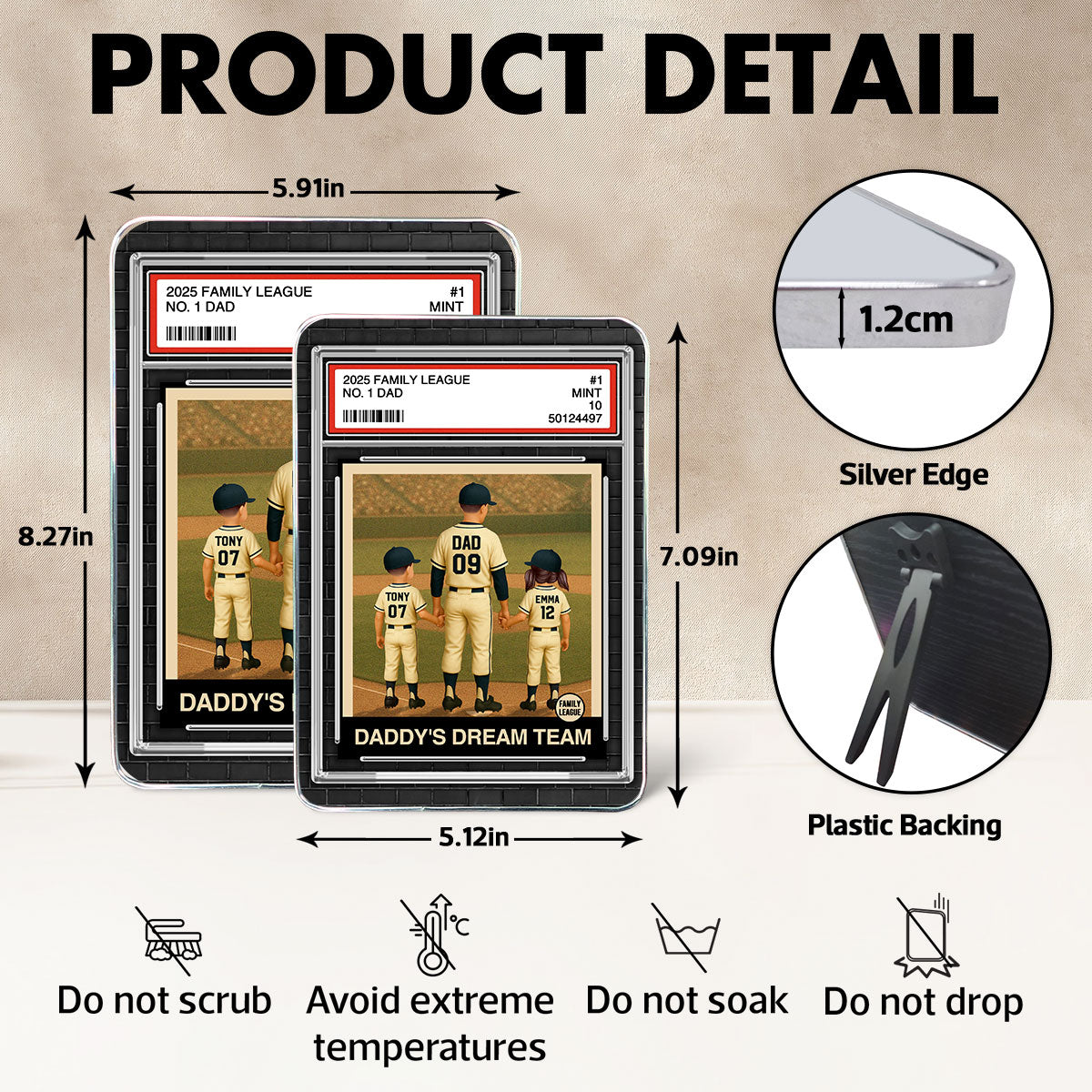 Baseball No. 1 Dad Man & Kids Trading Card Style Personalized Mirrored Picture Frame