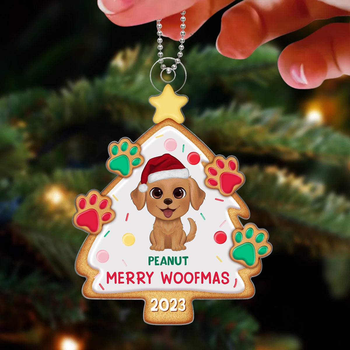Merry Christmas Cute Dogs Cats Gingerbread Christrmas Tree Personalized Acrylic Ornament