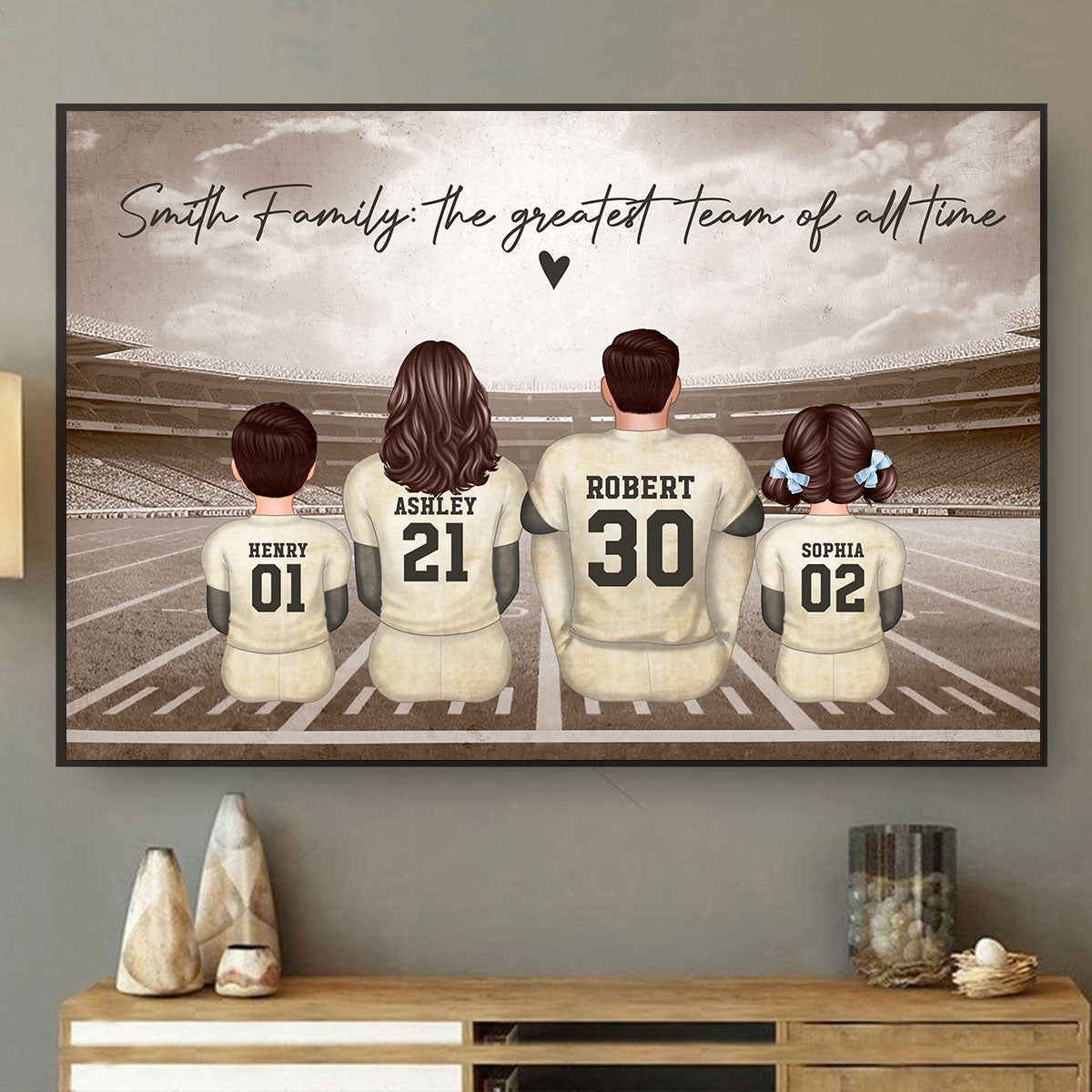 Football Family Retro Vintage Personalized Poster, Meaningful Father's Day Gift for Dad, Gift for Husband