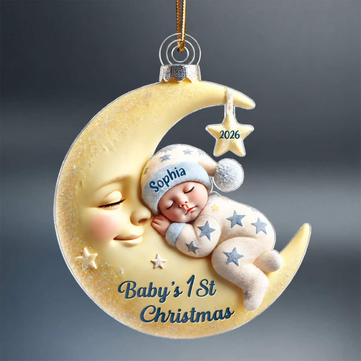 Baby On Moon First Christmas 1st Christmas Keepsake 2D Flat Printed- Personalized Acrylic Ornament