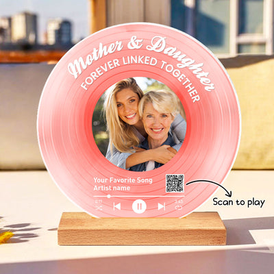 Mother Daughter Forever Linked Together Personalized Vinyl Record with Photo, Acrylic Song Plaque, Gift for Mom