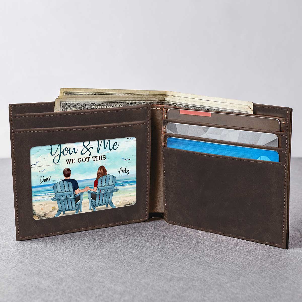 Couple Back View Sitting At Beach Wallet Insert Keepsake Personalized Metal Wallet Card