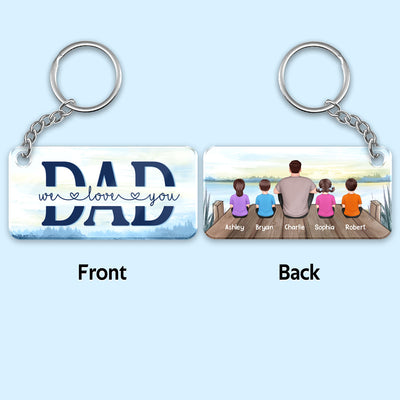 Dad And Kids Back View Lake - Personalized Acrylic Keychain