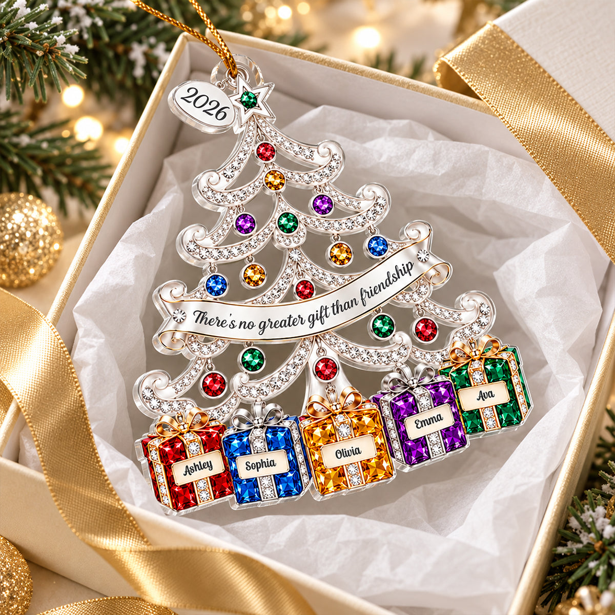 Jewelry Friendship Christmas Tree 2D Flat - Personalized Acrylic Ornament – Custom Name Keepsake Christmas Gift for Friends
