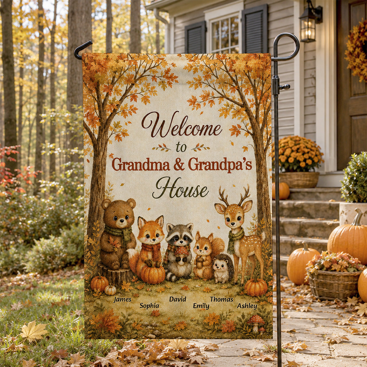 Welcome To Grandparents House Fall Season Cute Woodland Animals - Personalized Garden Flag