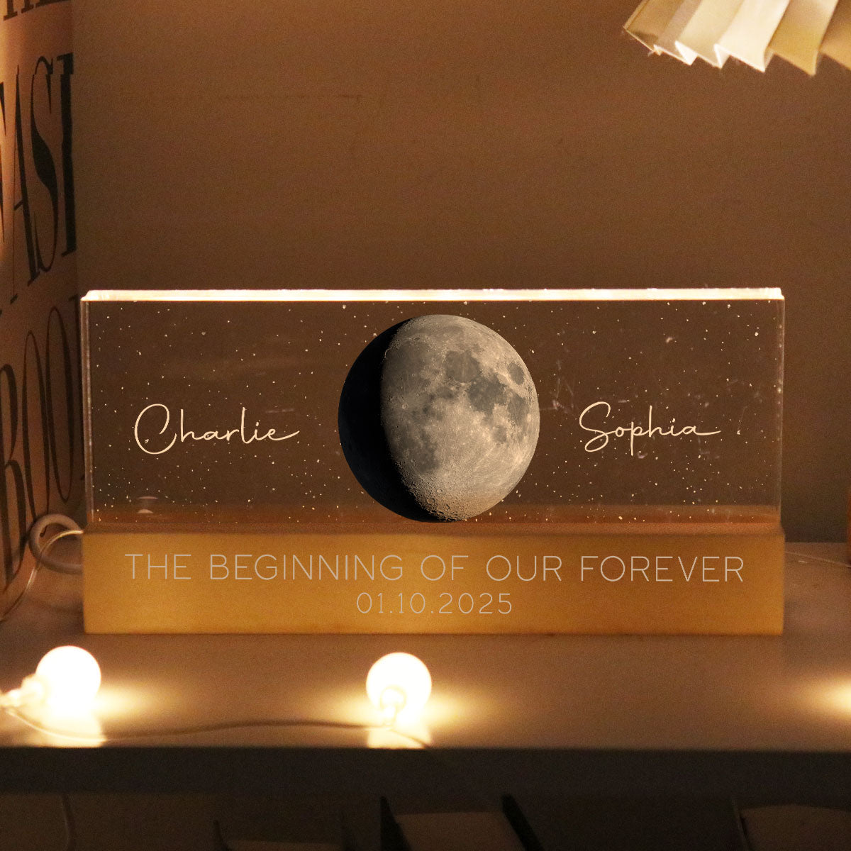 Our Moon Couple Gift Moon Phase Art Personalized Acrylic Block LED Plaque, Gift for Mom, Gift for Grandma, Gift for Wife