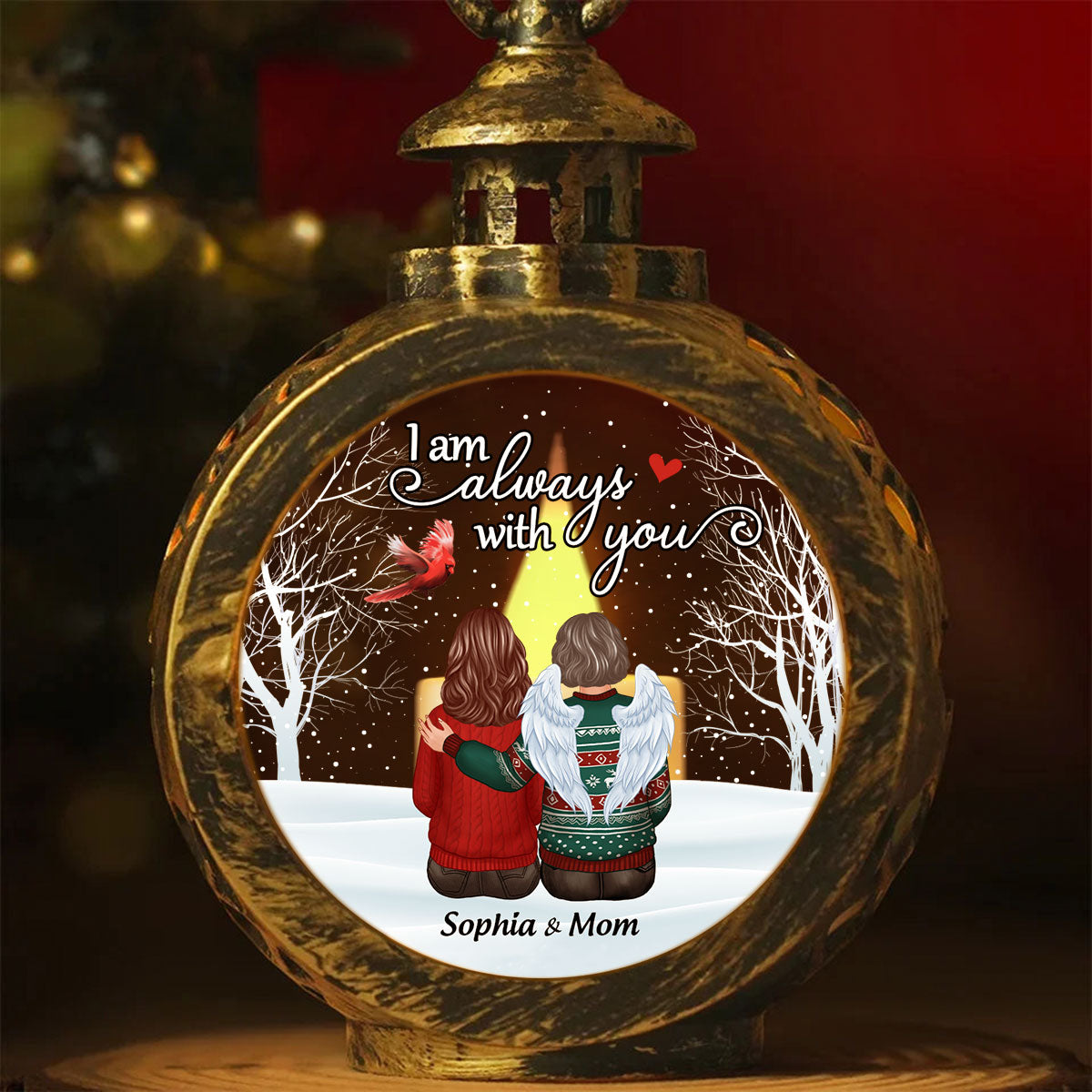 Cardinal Always With You Snow Christmas Memorial Personalized Lantern Ornament, Remembrance Gift, Sympathy Gift