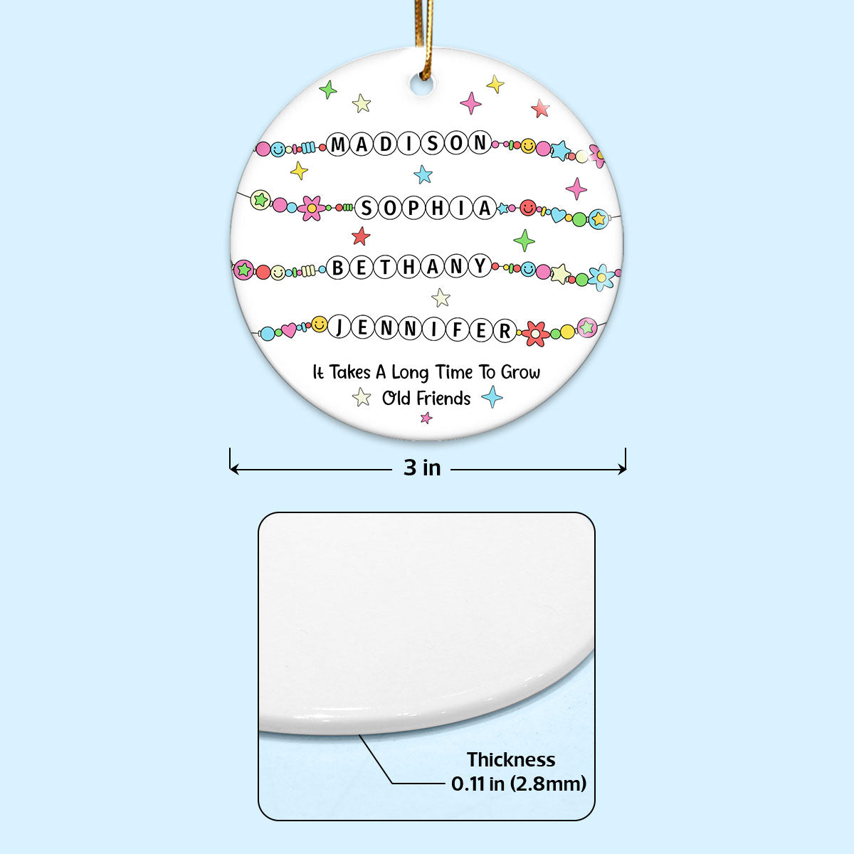 Besties Sisters Friends Bracelet Names Personalized Circle Ceramic Ornament