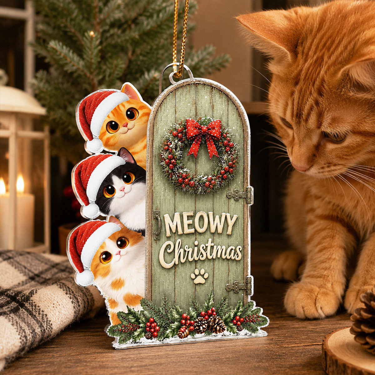 Meowy Christmas Cute Cats Peeking - Personalized Acrylic Ornament - Christmas Gift for Cat Lovers, Farmhouse Decor