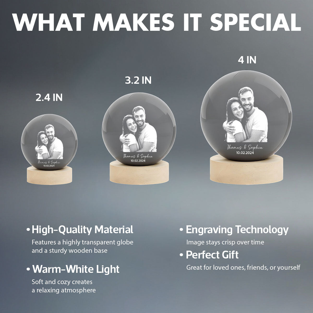 Eternal Love Custom Couple Photo - Personalized Crystal Ball LED Night Light - Valentine's Day Gift For Couple, For Him, For Her