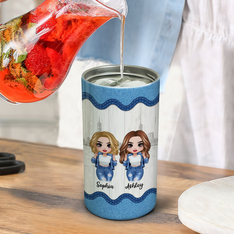 Cool Best Friends Sisters Denim Pattern Personalized 4 In 1 Can Cooler