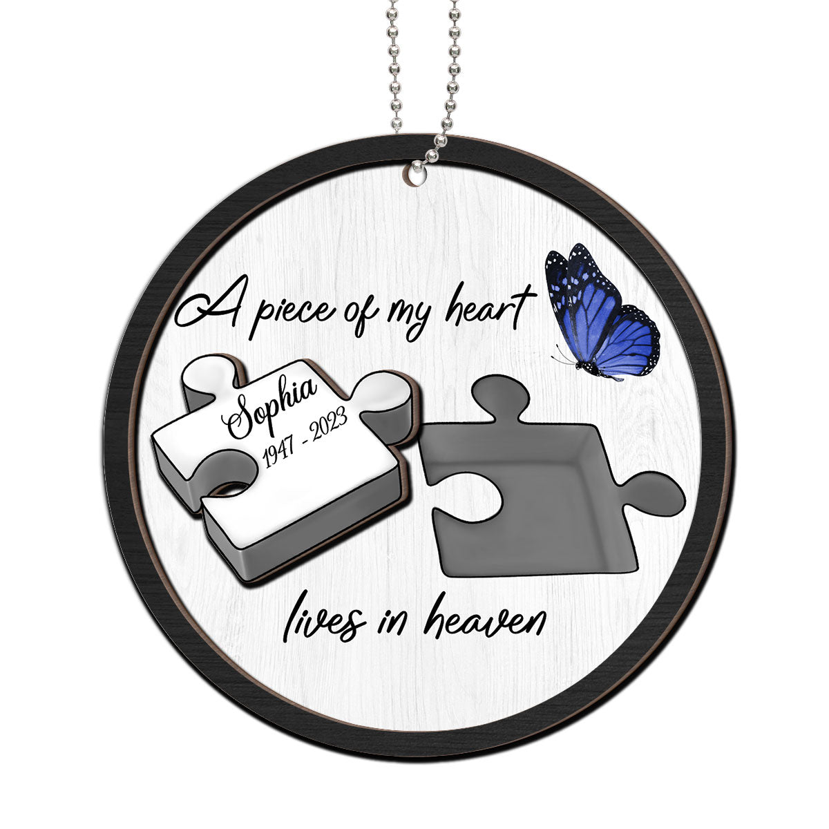 A Piece Of My Heart Lives In Heaven Memorial Personalized 2-Layer Wooden Ornament