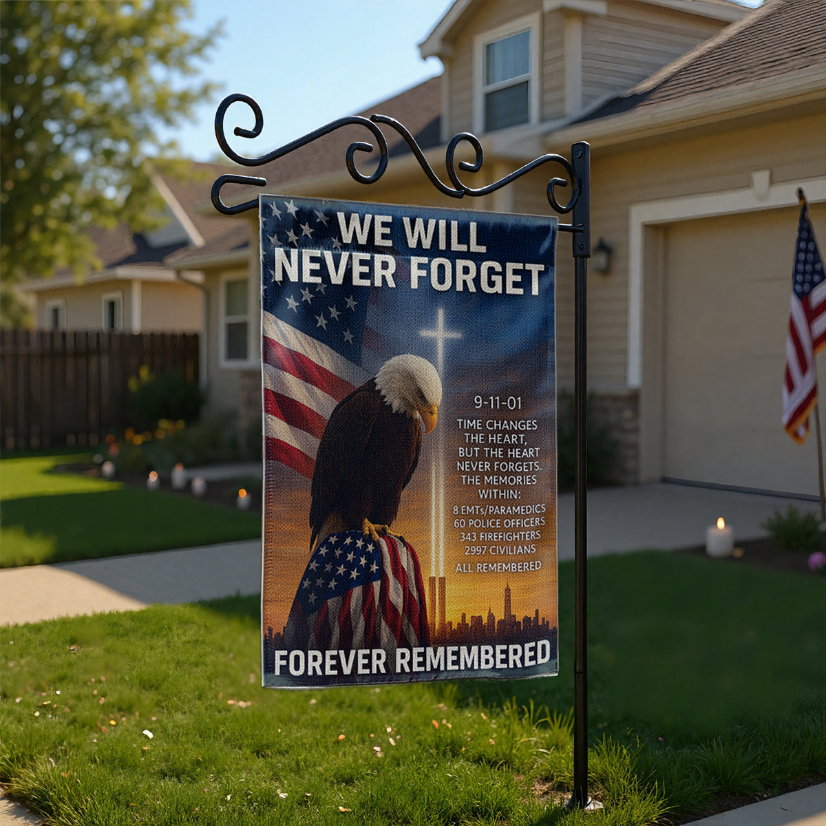9/11 Never Forget Garden Flag, Patriot Decor, Prayer Flags, Patriotic Flags, USA Flag