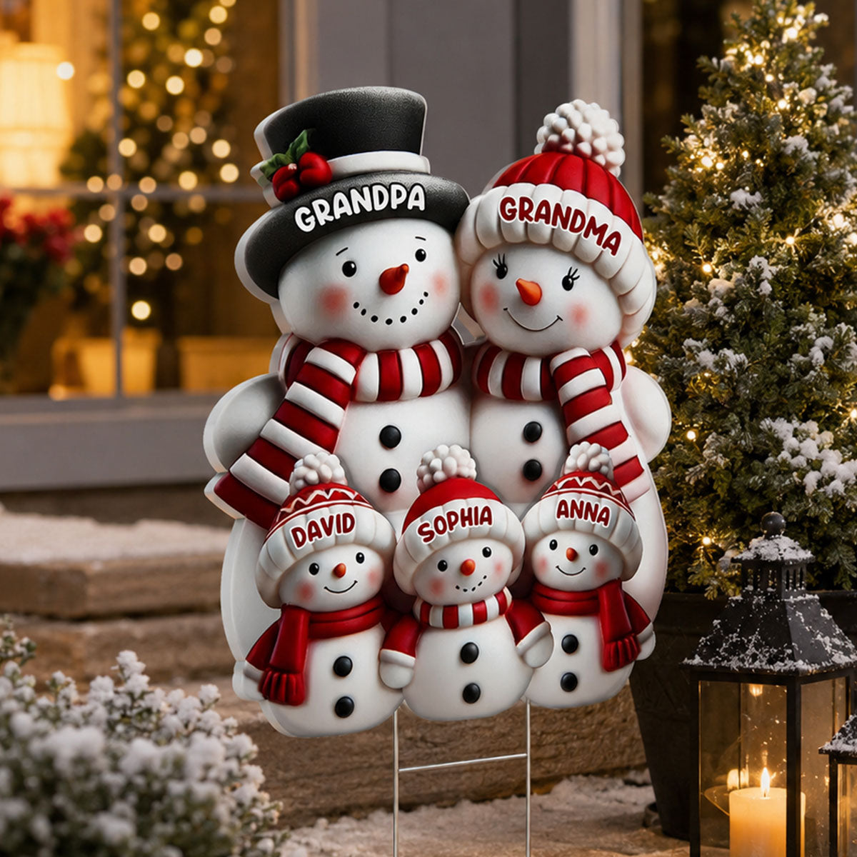 Christmas Cute Snowman Grandpa Grandma Grandkids - Personalized Yard Sign - Christmas Decor For Grandparents