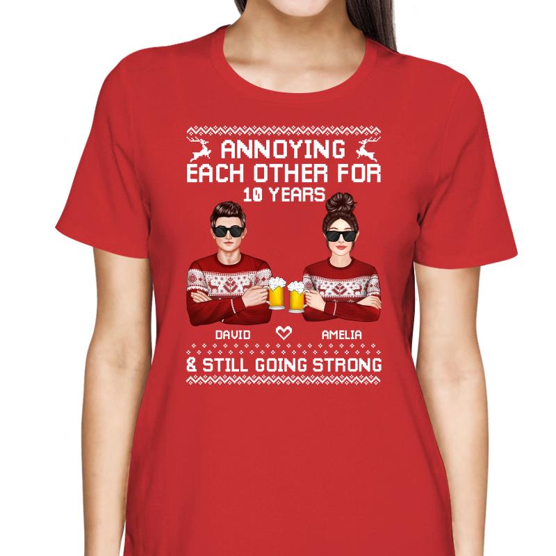 Annoying Each Other Ugly Sweater Pattern Christmas Personalized Shirt