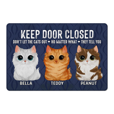 Keep Door Closed Watercolor Cute Cats Personalized Doormat