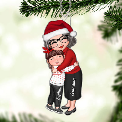 Doll Grandma & Grandkid Hugging Christmas Gift For Granddaughter Grandson Grandchildren Personalized Acrylic Ornament