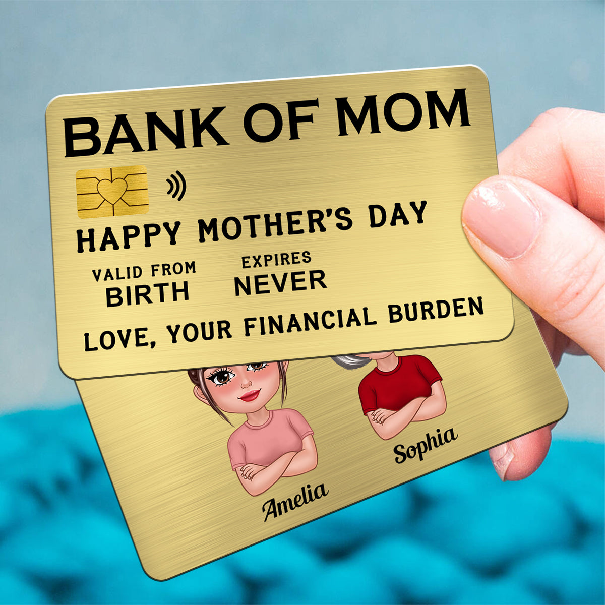 Bank Of Mom Pretty Mother Daughter Son Personalized Wallet Insert Metal Wallet Card